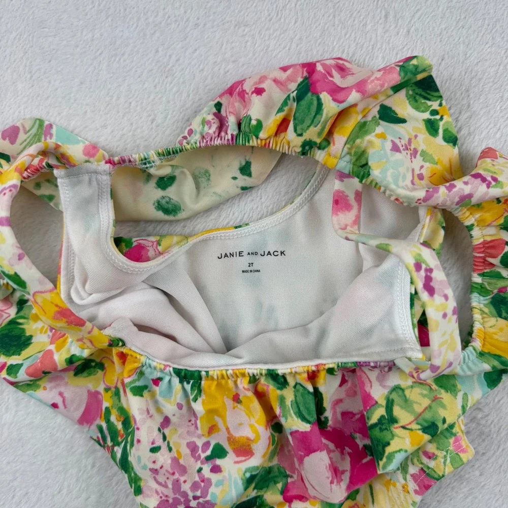 Janie and Jack Floral 1 Piece Swimsuit Toddler 2T Multicolor Ruffle Off-Shoulder